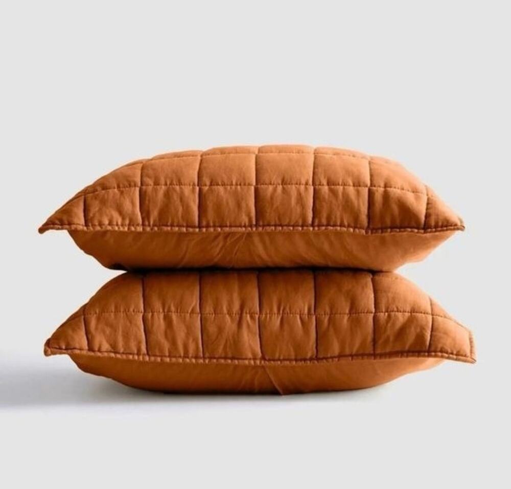 Quince Quilted Sham Organic Bamboo Terracotta 2PC Set Boho Luxury